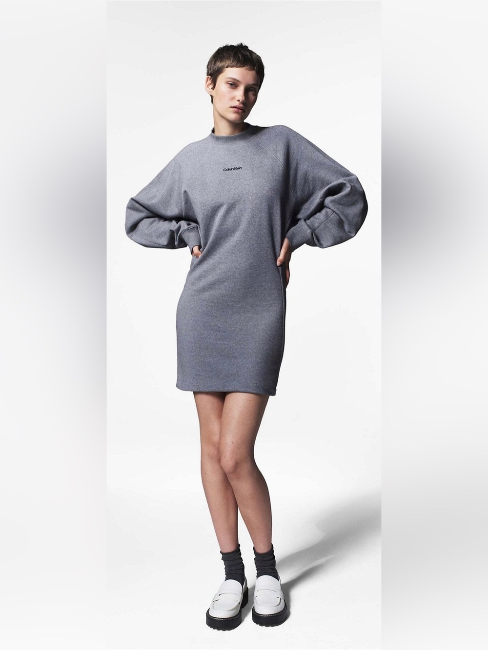 Calvin Klein Sweater Dress, Embroidered Logo, Heather Gray, Size Small NWT